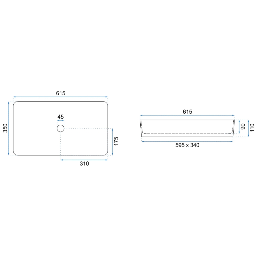 REA-U4800 - Praustuvas ant stalviršio DENIS 35x61,5 cm keramika/blizgi balta