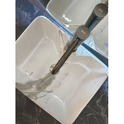 REA-U5052 - Praustuvas ant stalviršio KELLY 38x49 cm keramika/balta/marmuro dekoras