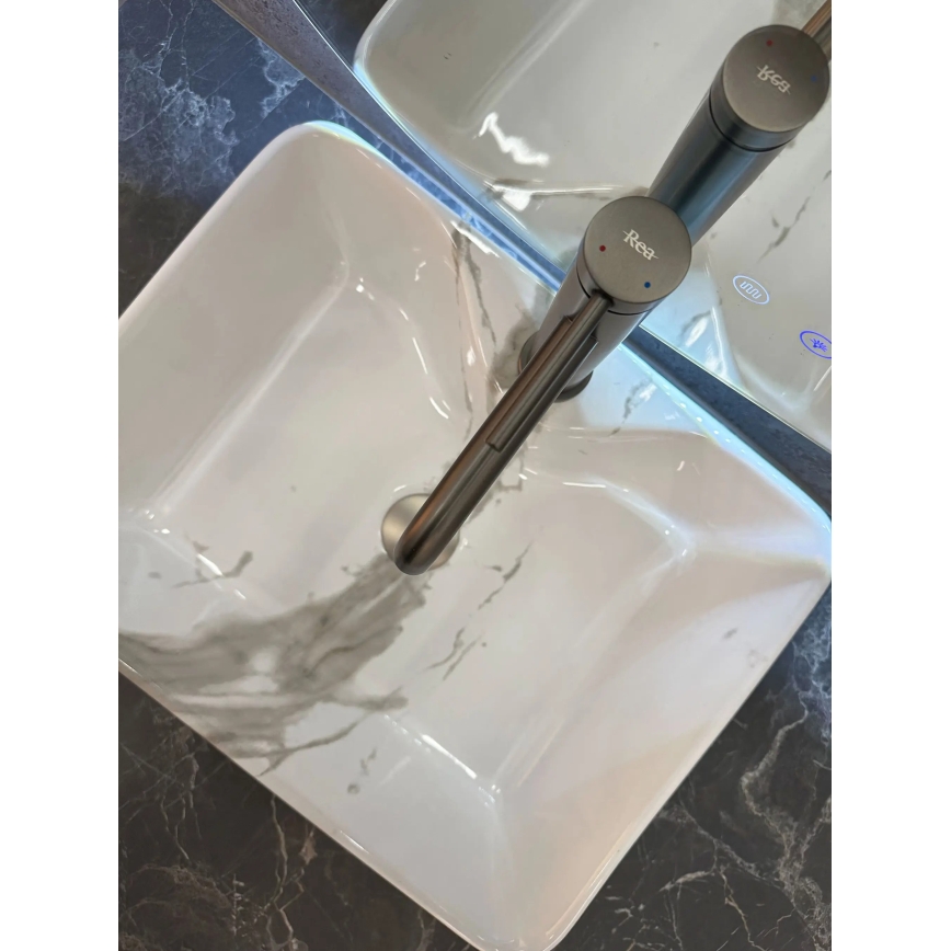 REA-U5052 - Praustuvas ant stalviršio KELLY 38x49 cm keramika/balta/marmuro dekoras