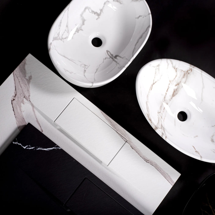 REA-U5052 - Praustuvas ant stalviršio KELLY 38x49 cm keramika/balta/marmuro dekoras