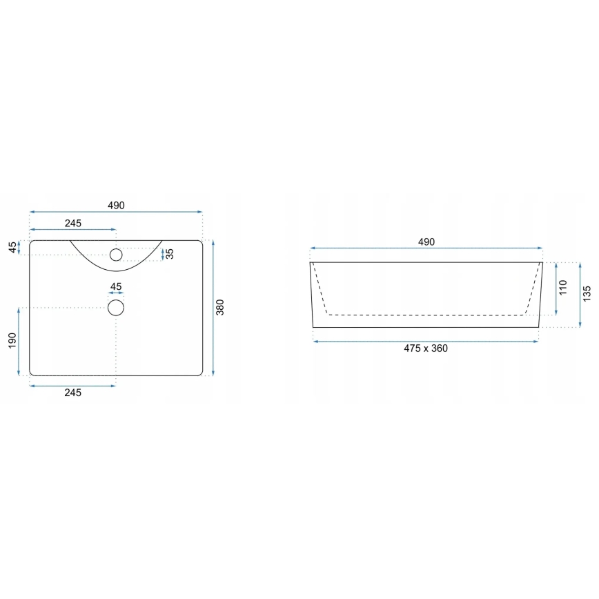 REA-U5052 - Praustuvas ant stalviršio KELLY 38x49 cm keramika/balta/marmuro dekoras