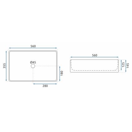 REA-U5055 - Praustuvas ant stalviršio BERTA 35,5x56 cm keramika/blizgi balta