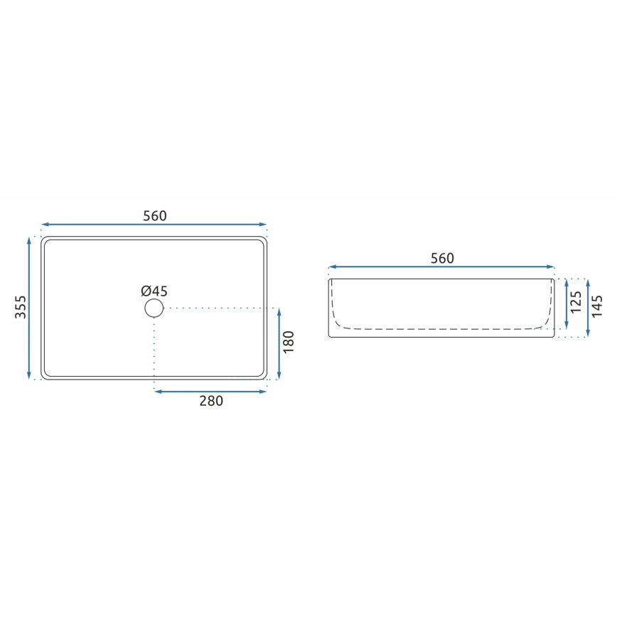 REA-U5055 - Praustuvas ant stalviršio BERTA 35,5x56 cm keramika/blizgi balta