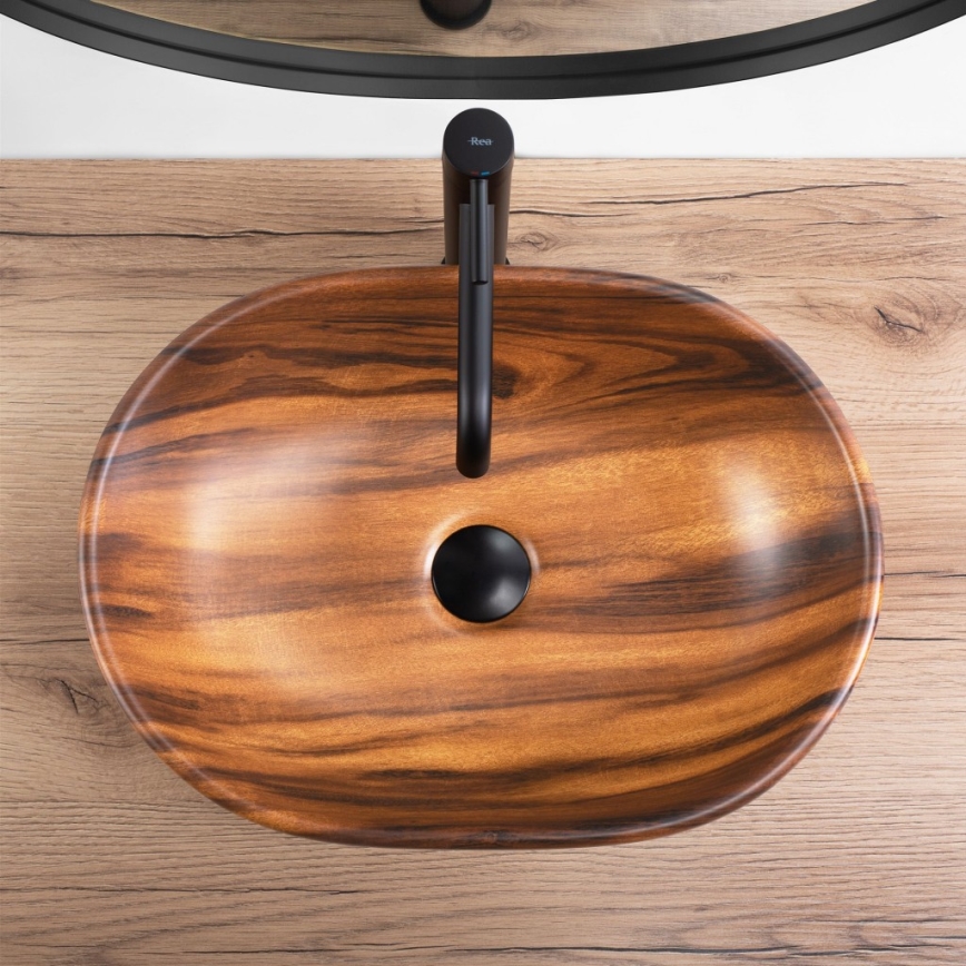 REA-U5060 - Praustuvas ant stalviršio AMELIA 34,5x48 cm keramika/medžio dekoras