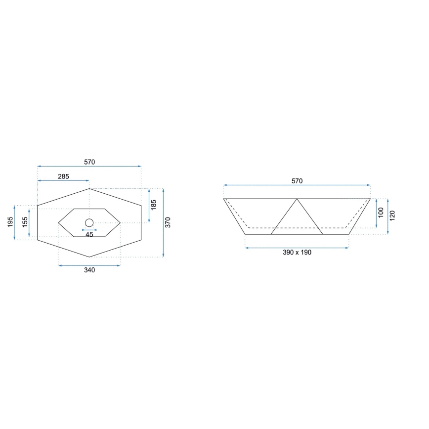 REA-U5602 - Ant stalviršio montuojamas praustuvas VEGAS 37x57 cm, keramika/akmens imitacija