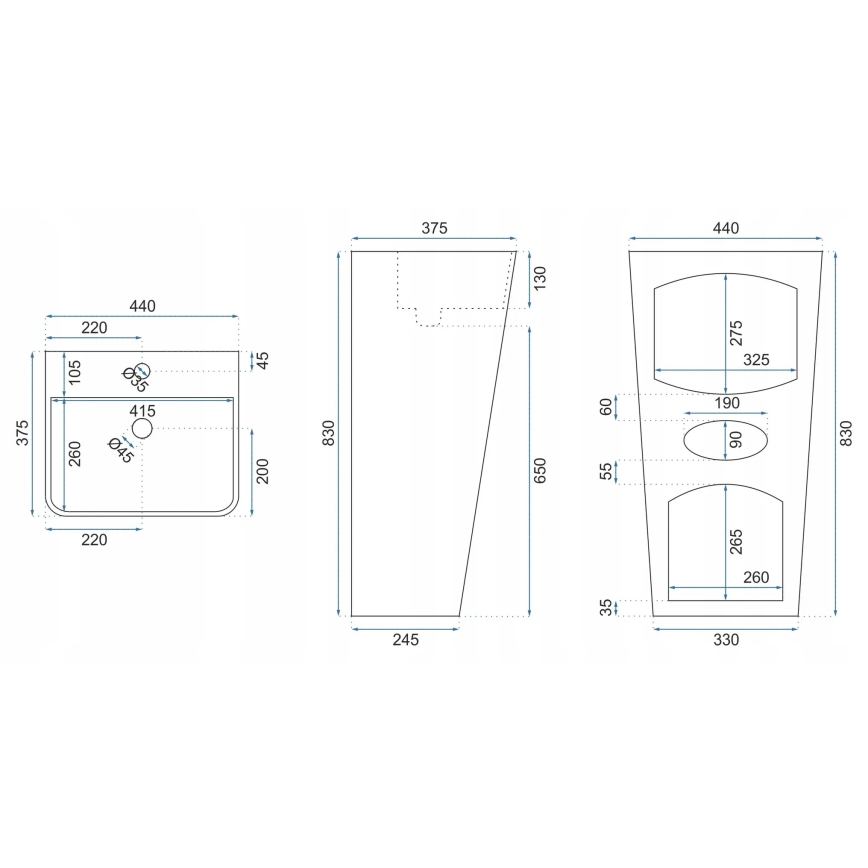 REA-U5637 - Laisvai pastatomas praustuvas ARIS 37,5x44 cm keramika/blizgi balta