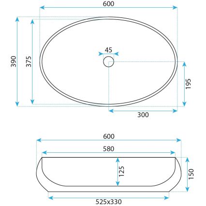 REA-U5660 - Praustuvas ant stalviršio MAYA 39x60 cm keramika/blizgi balta