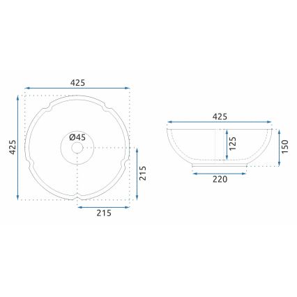 REA-U5666 - Praustuvas ant stalviršio VIVIEN, skersmuo 42,5 cm, keramika, ornamentinis raštas