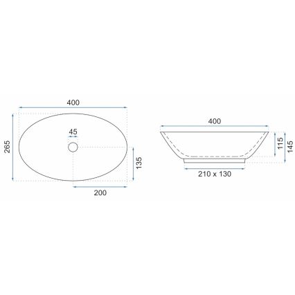 REA-U5804 - Praustuvas ant stalviršio PAMELA MINI 26,5x40 cm keramika/blizgi balta