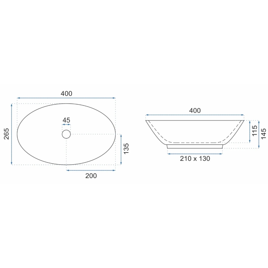 REA-U5804 - Praustuvas ant stalviršio PAMELA MINI 26,5x40 cm keramika/blizgi balta