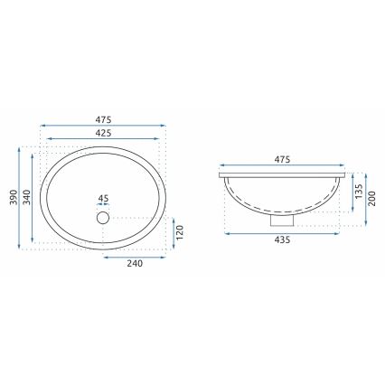 REA-U6330 - Įleidžiamas praustuvas NEL 39x47,5 cm keramika/blizgi balta