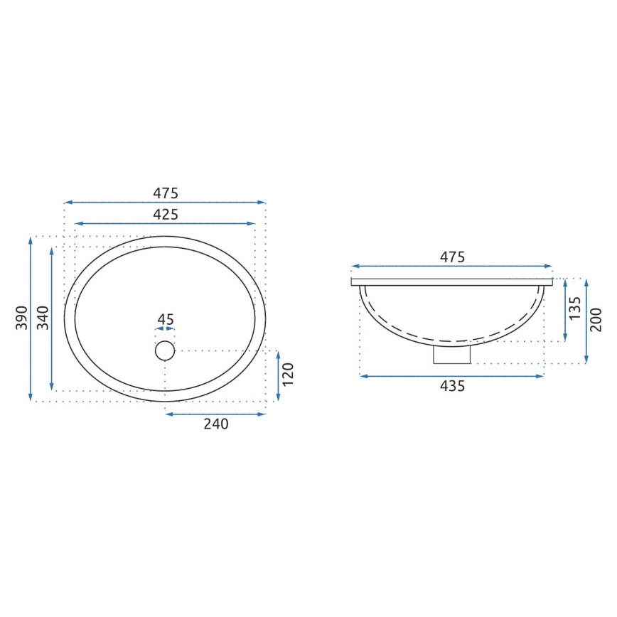 REA-U6330 - Įleidžiamas praustuvas NEL 39x47,5 cm keramika/blizgi balta