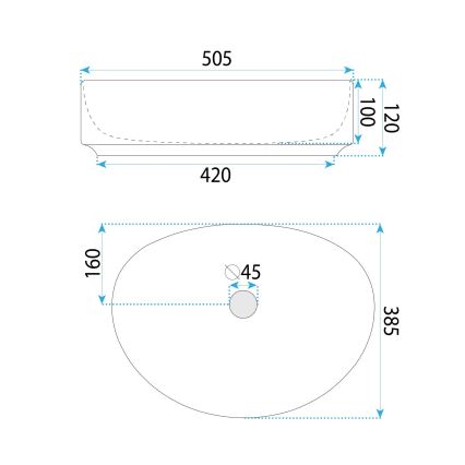 REA-U6370 - Praustuvas ant stalviršio JOANA 38,5x50,5 cm keramika/blizgi balta