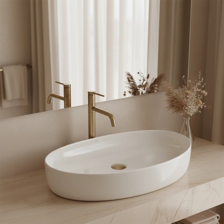 REA-U6371 - Ant stalviršio montuojamas praustuvas JOANA 40,5x65,5 cm keramika/blizgi balta