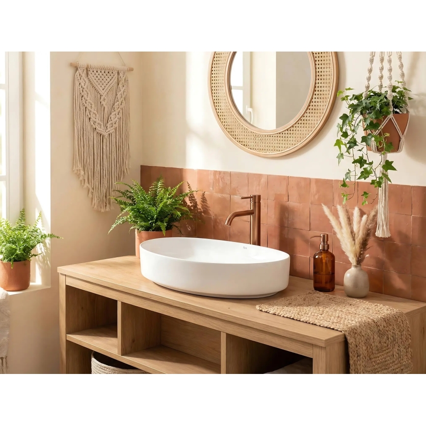 REA-U6371 - Ant stalviršio montuojamas praustuvas JOANA 40,5x65,5 cm keramika/blizgi balta