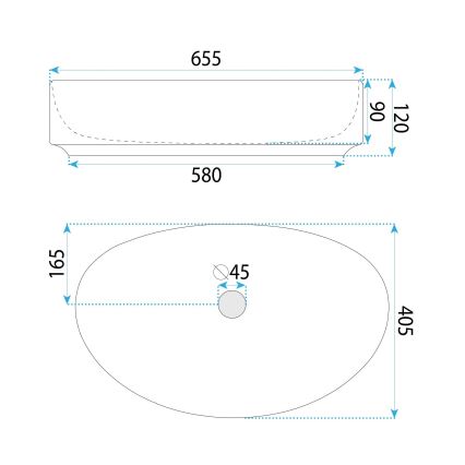 REA-U6371 - Ant stalviršio montuojamas praustuvas JOANA 40,5x65,5 cm keramika/blizgi balta