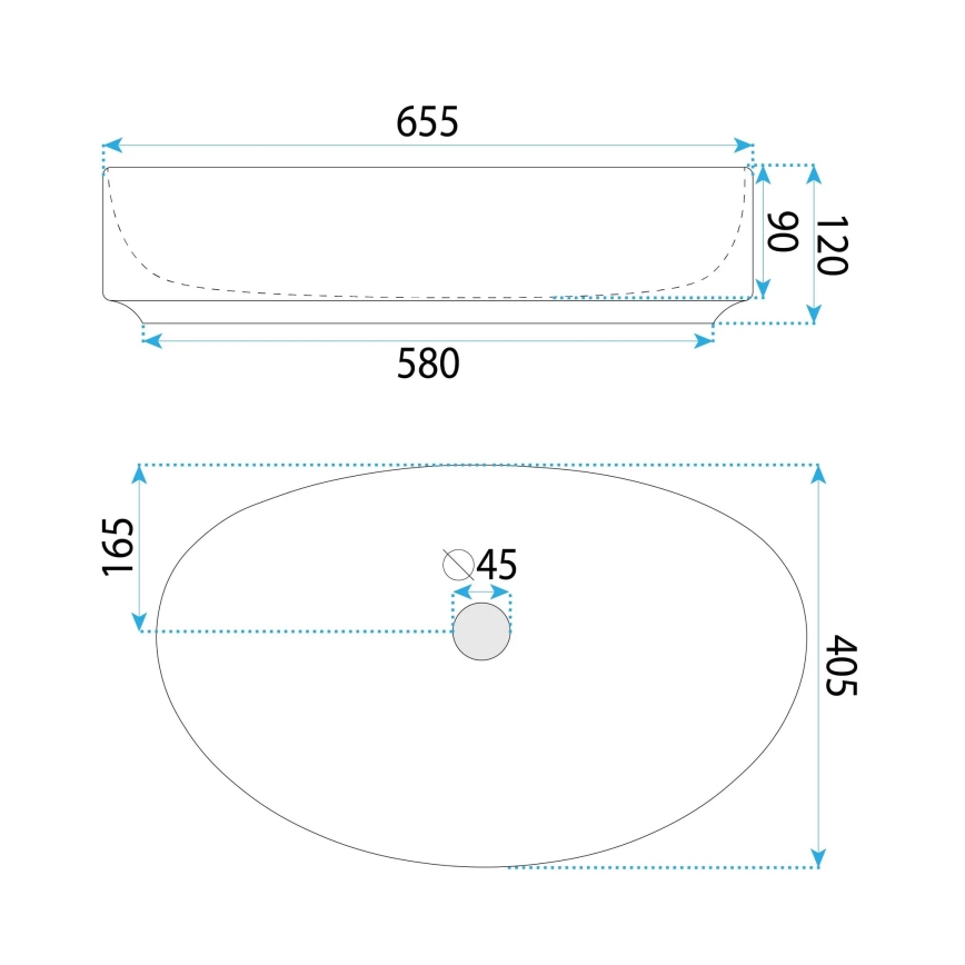 REA-U6371 - Ant stalviršio montuojamas praustuvas JOANA 40,5x65,5 cm keramika/blizgi balta