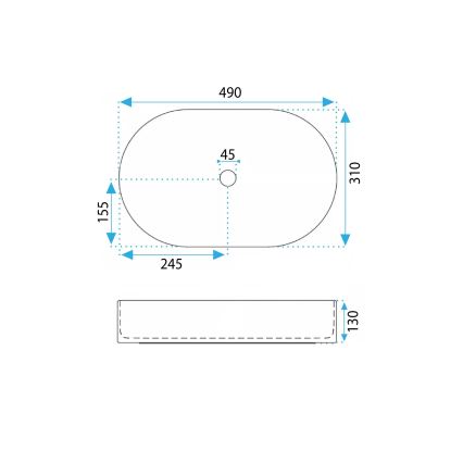 REA-U6375 - Praustuvas ant stalviršio VANDA 31x49 cm keramika/matinė mėlyna