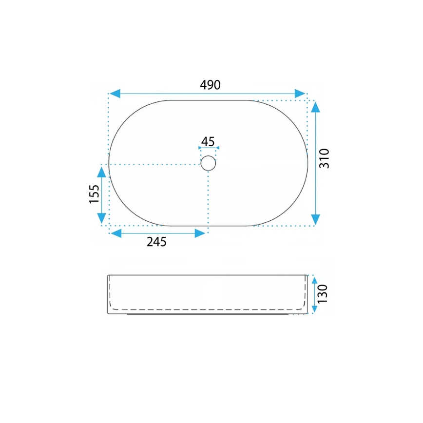 REA-U6375 - Praustuvas ant stalviršio VANDA 31x49 cm keramika/matinė mėlyna