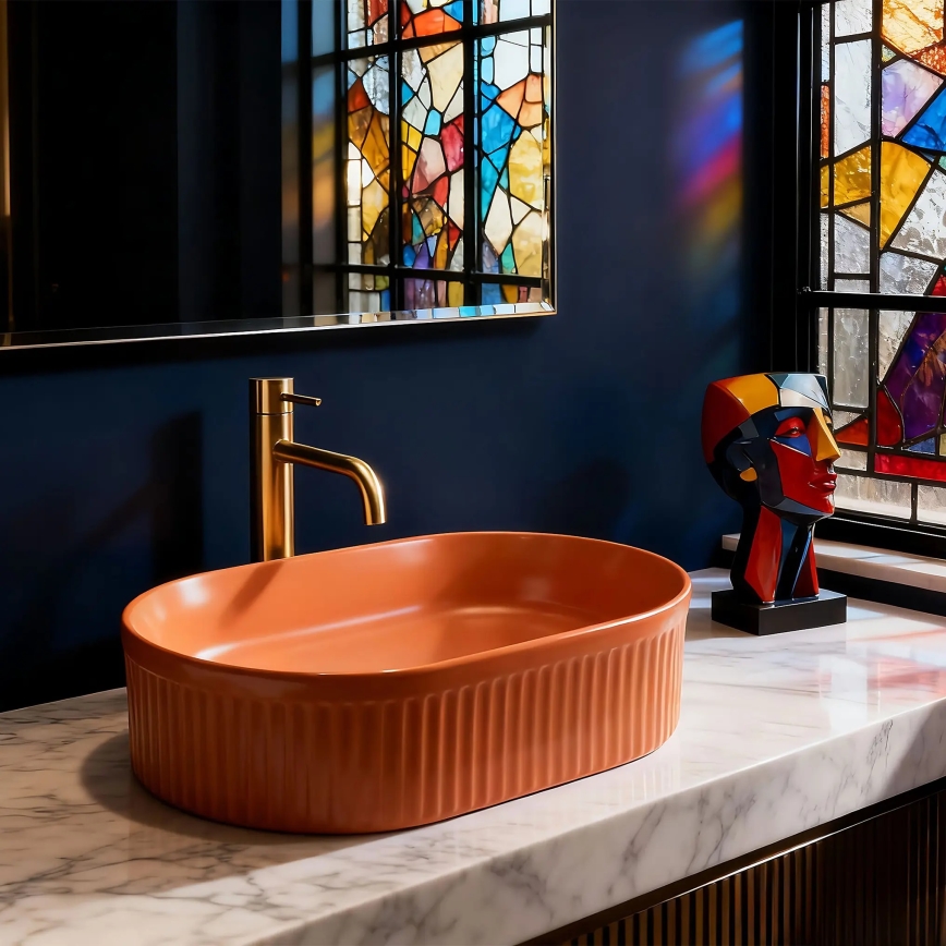 REA-U6377 - Praustuvas ant stalviršio VANDA 31x49 cm keramika/oranžinė