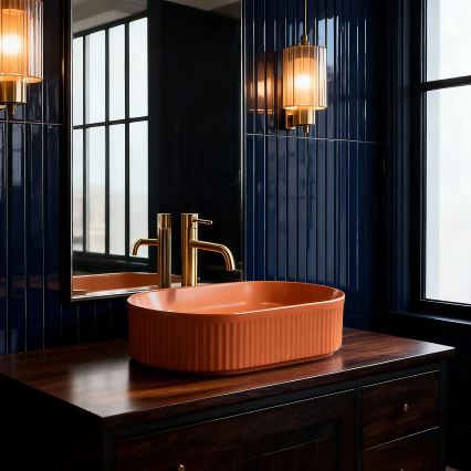 REA-U6377 - Praustuvas ant stalviršio VANDA 31x49 cm keramika/oranžinė