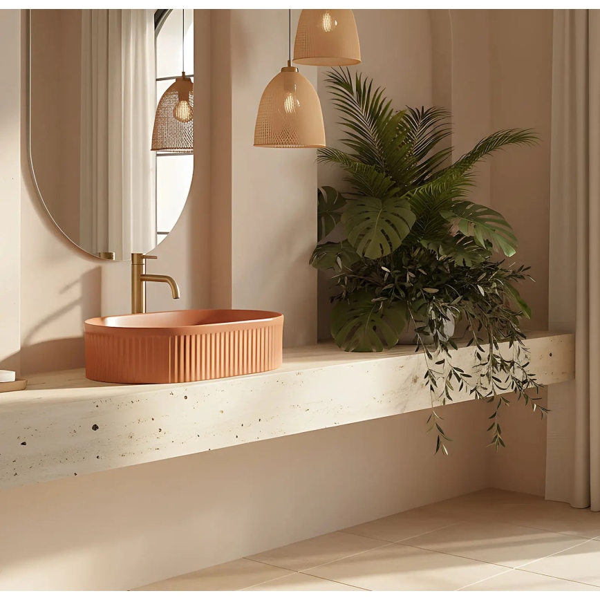 REA-U6377 - Praustuvas ant stalviršio VANDA 31x49 cm keramika/oranžinė