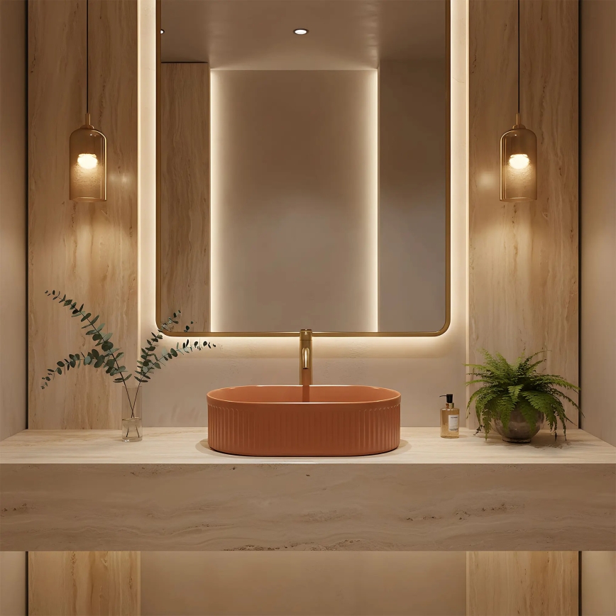 REA-U6377 - Praustuvas ant stalviršio VANDA 31x49 cm keramika/oranžinė