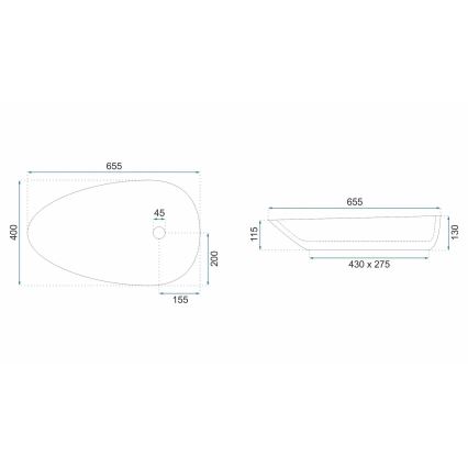 REA-U6501 - Praustuvas ant stalviršio GRETA 40x65,5 cm keramika/akmens imitacija