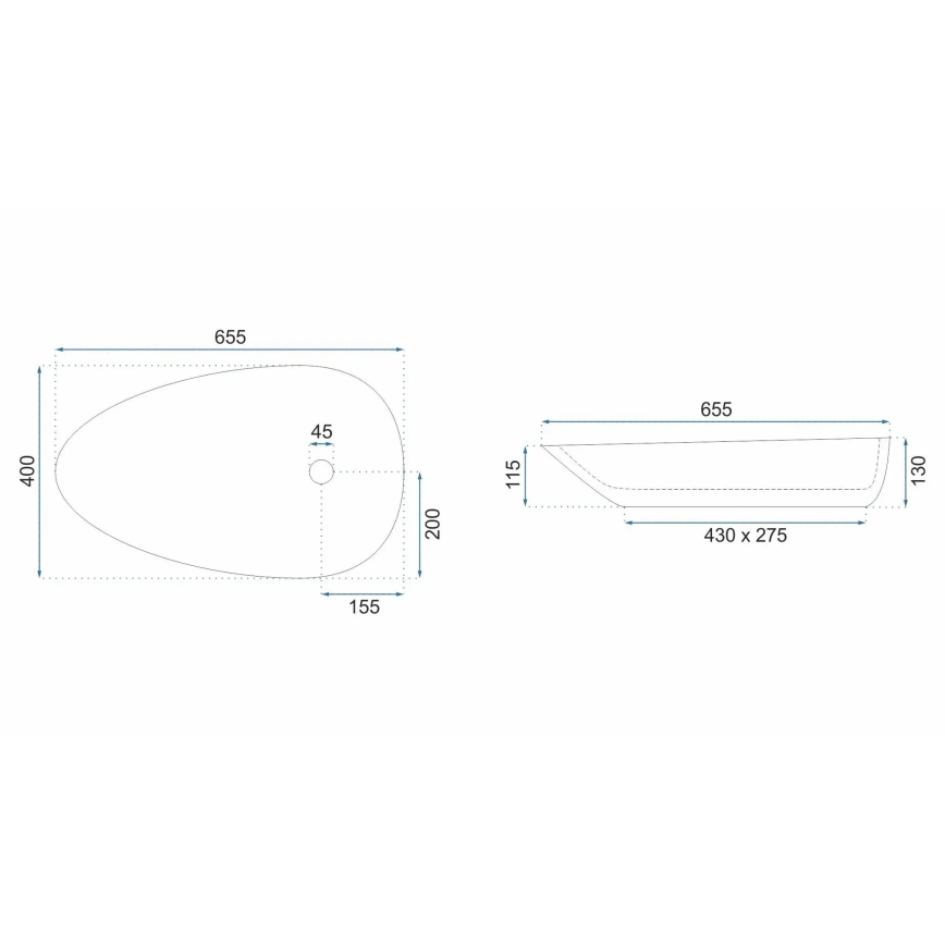 REA-U6501 - Praustuvas ant stalviršio GRETA 40x65,5 cm keramika/akmens imitacija
