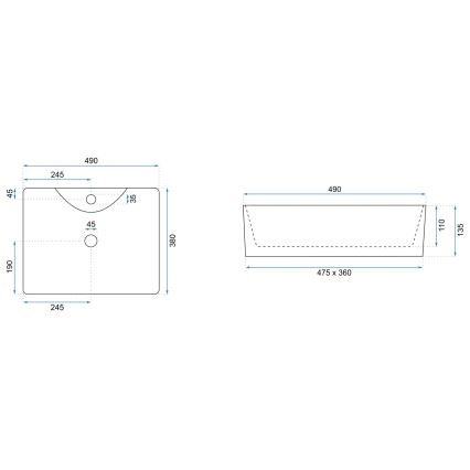 REA-U6524 - Praustuvas ant stalviršio KELLY 38x49 cm keramika/blizgi balta