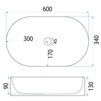REA-U6526 - Ant stalviršio montuojamas praustuvas VANDA 34x60 cm keramika/blizgi balta