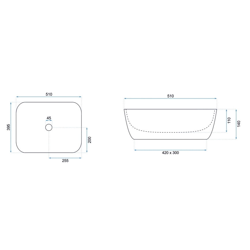 REA-U6616 - Ant stalviršio montuojamas praustuvas FREJA 39,5x51 cm keramika/balta