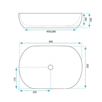 REA-U6620 - Praustuvas ant stalviršio LISA 35x49 cm keramika/blizgi mėlyna