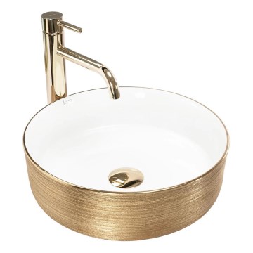 REA-U6630 - Praustuvas ant stalviršio SAMI, skersmuo 36 cm, keramika/balta/šlifuoto aukso