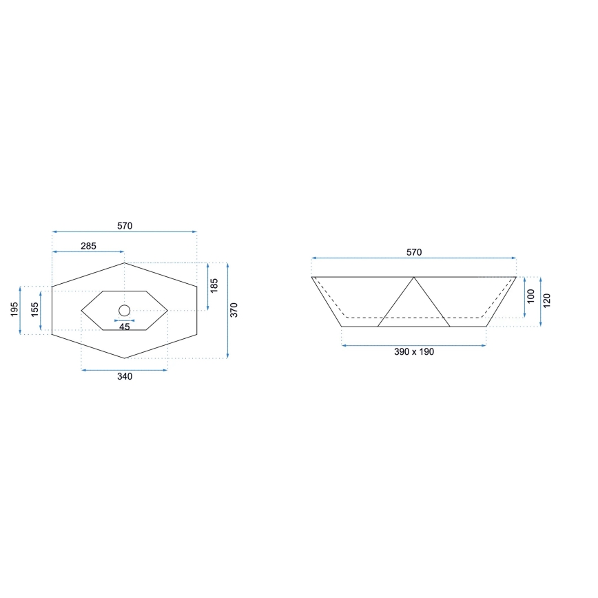 REA-U6643 - Praustuvas ant stalviršio VEGAS 37x57 cm keraminis/blizgi balta