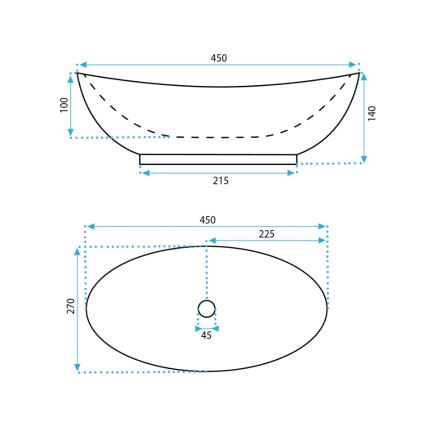 REA-U6802 - Praustuvas ant stalviršio KATE 27x45 cm keramika/blizgi balta