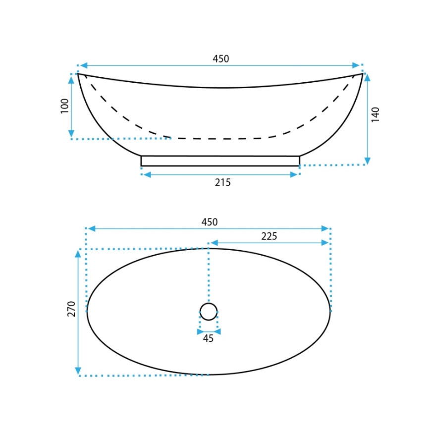 REA-U6802 - Praustuvas ant stalviršio KATE 27x45 cm keramika/blizgi balta