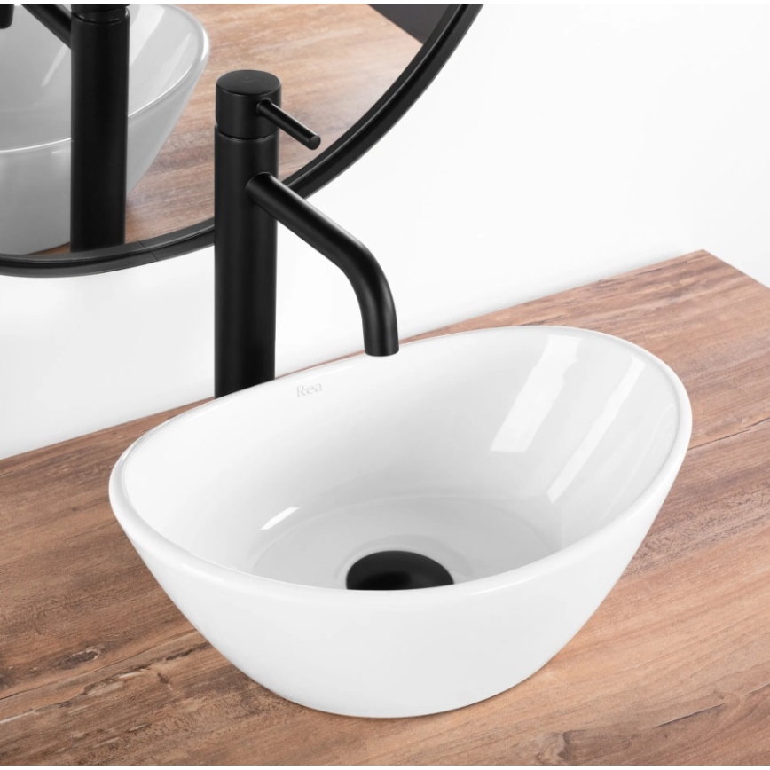 REA-U6803 - Ant stalviršio montuojamas praustuvas KATE 24,5x36,5 cm keramika/blizgi balta