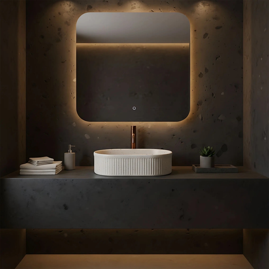 REA-U7342 - Praustuvas ant stalviršio VANDA 31x49 cm keramika/smėlio spalva/akmens imitacija