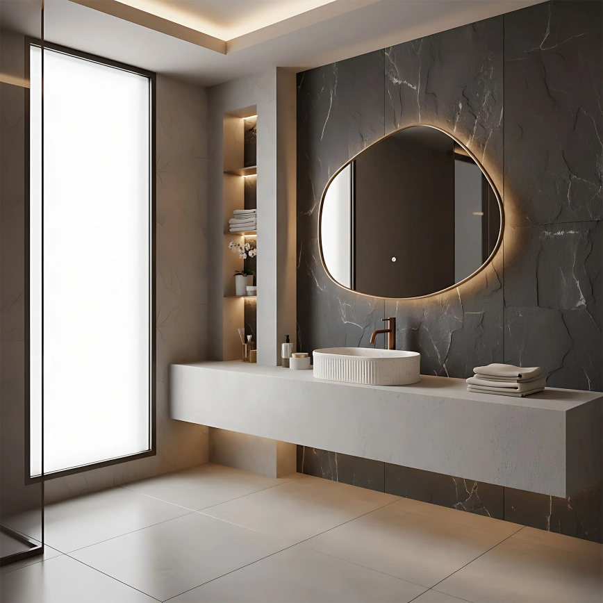 REA-U7342 - Praustuvas ant stalviršio VANDA 31x49 cm keramika/smėlio spalva/akmens imitacija