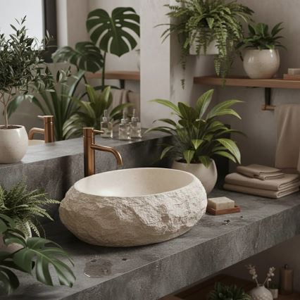 REA-U7347 - Praustuvas ant stalviršio MIKA 38x50 cm smėlio spalvos/akmens imitacija