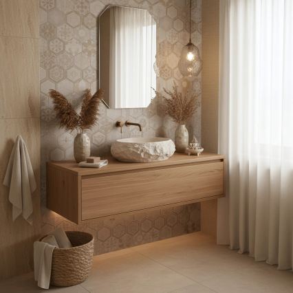 REA-U7347 - Praustuvas ant stalviršio MIKA 38x50 cm smėlio spalvos/akmens imitacija