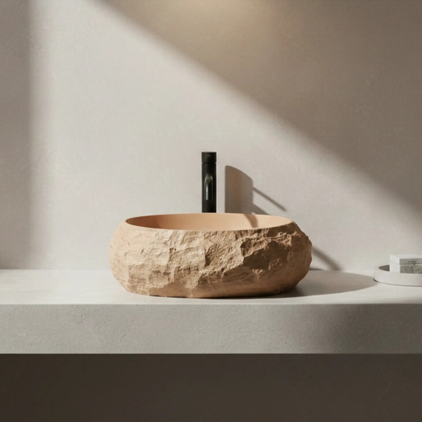 REA-U7348 - Praustuvas ant stalviršio MIKA 38x50 cm oranžinis/smėlio spalvos/su akmens imitacija