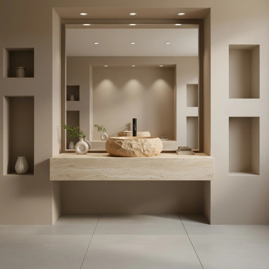 REA-U7348 - Praustuvas ant stalviršio MIKA 38x50 cm oranžinis/smėlio spalvos/su akmens imitacija