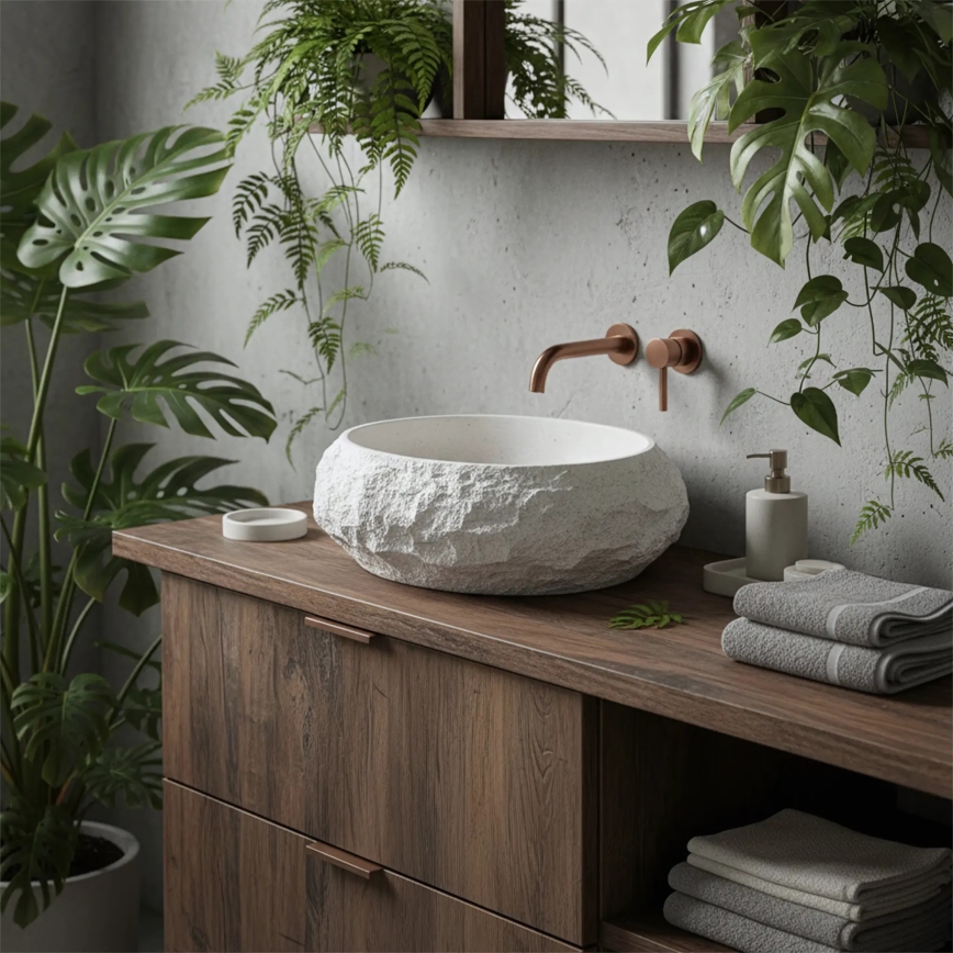 REA-U7350 - Praustuvas ant stalviršio MIKA 38x50 cm baltas/akmens imitacija