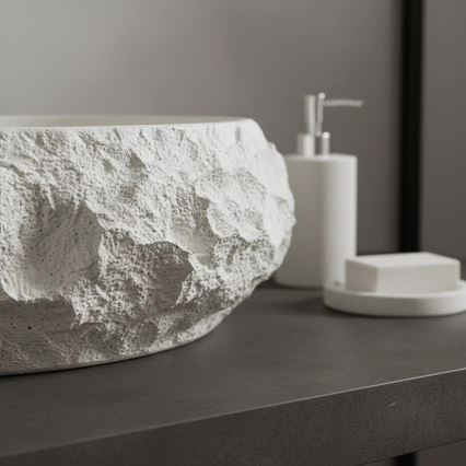 REA-U7350 - Praustuvas ant stalviršio MIKA 38x50 cm baltas/akmens imitacija