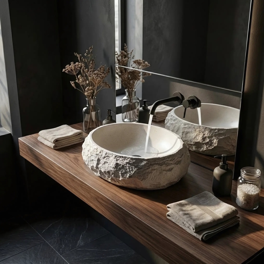 REA-U7350 - Praustuvas ant stalviršio MIKA 38x50 cm baltas/akmens imitacija