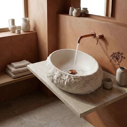 REA-U7350 - Praustuvas ant stalviršio MIKA 38x50 cm baltas/akmens imitacija