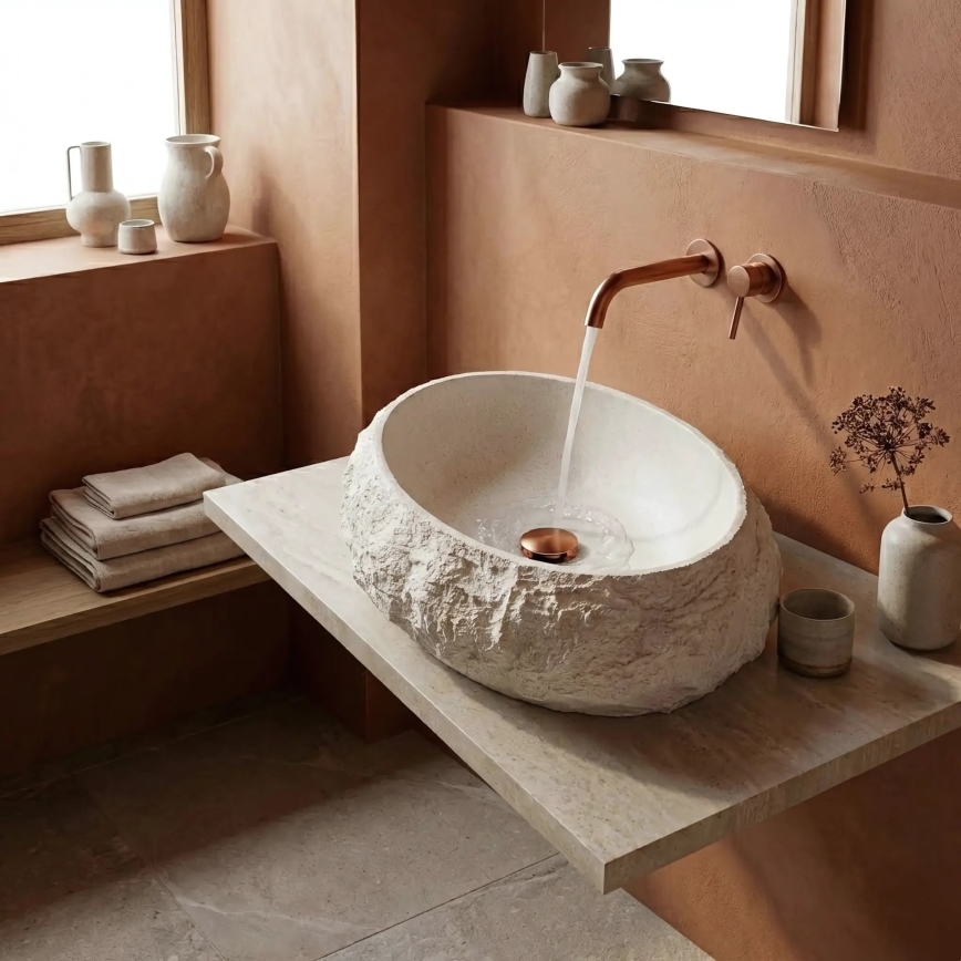 REA-U7350 - Praustuvas ant stalviršio MIKA 38x50 cm baltas/akmens imitacija