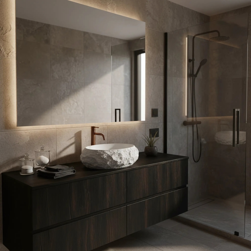 REA-U7350 - Praustuvas ant stalviršio MIKA 38x50 cm baltas/akmens imitacija